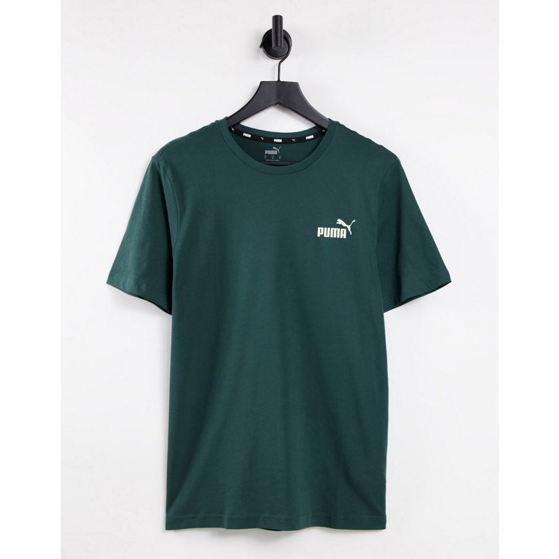 XpJLg Uomo PUMA - Essentials - T-shirt con logo piccolo, colore verde scuro