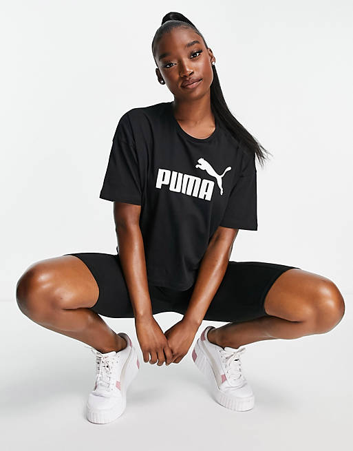 Puma - Essentials - T-shirt crop top avec logo - Noir