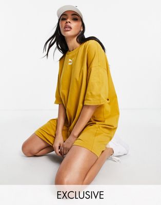 Puma essentials t-shirt dress in ochre