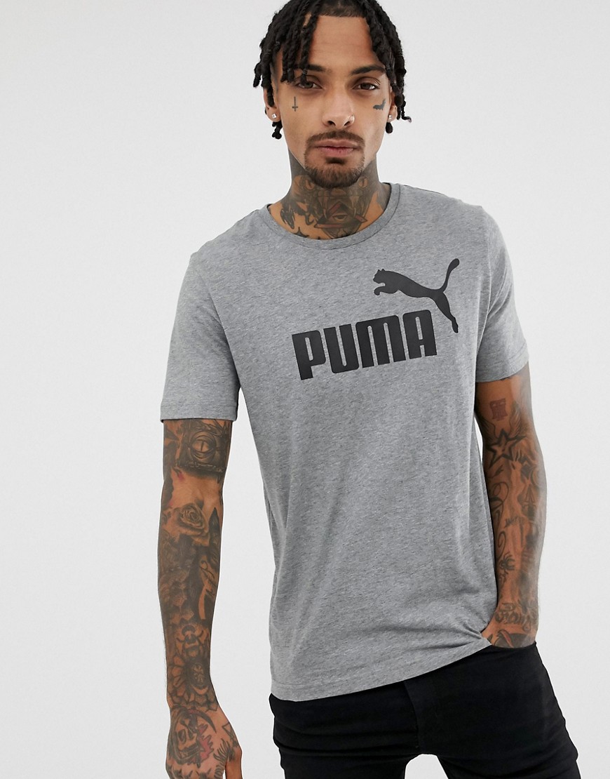 Puma Essentials - T-shirt grigia con logo grande-Grigio