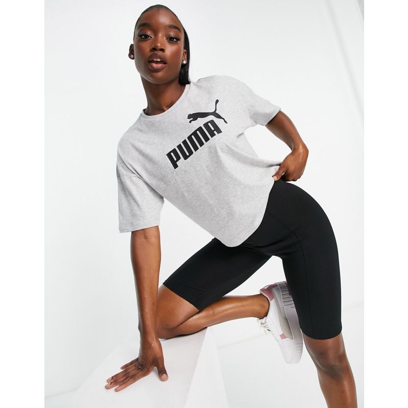 ZQOEs Donna PUMA - Essentials - T-Shirt grigia corta con logo