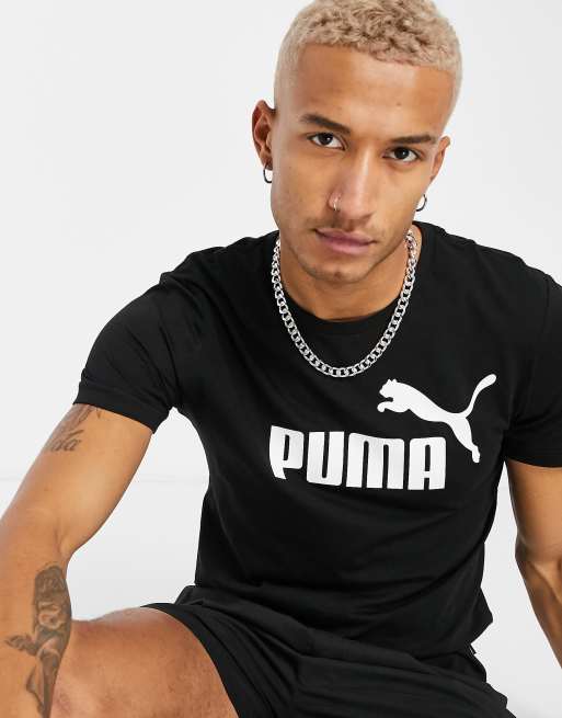 Puma – Essentials – T-Shirt großem ASOS in mit | Logo Schwarz