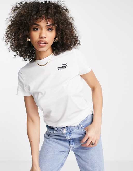 Puma Essentials WeiBes T Shirt mit kleinem Logo ASOS