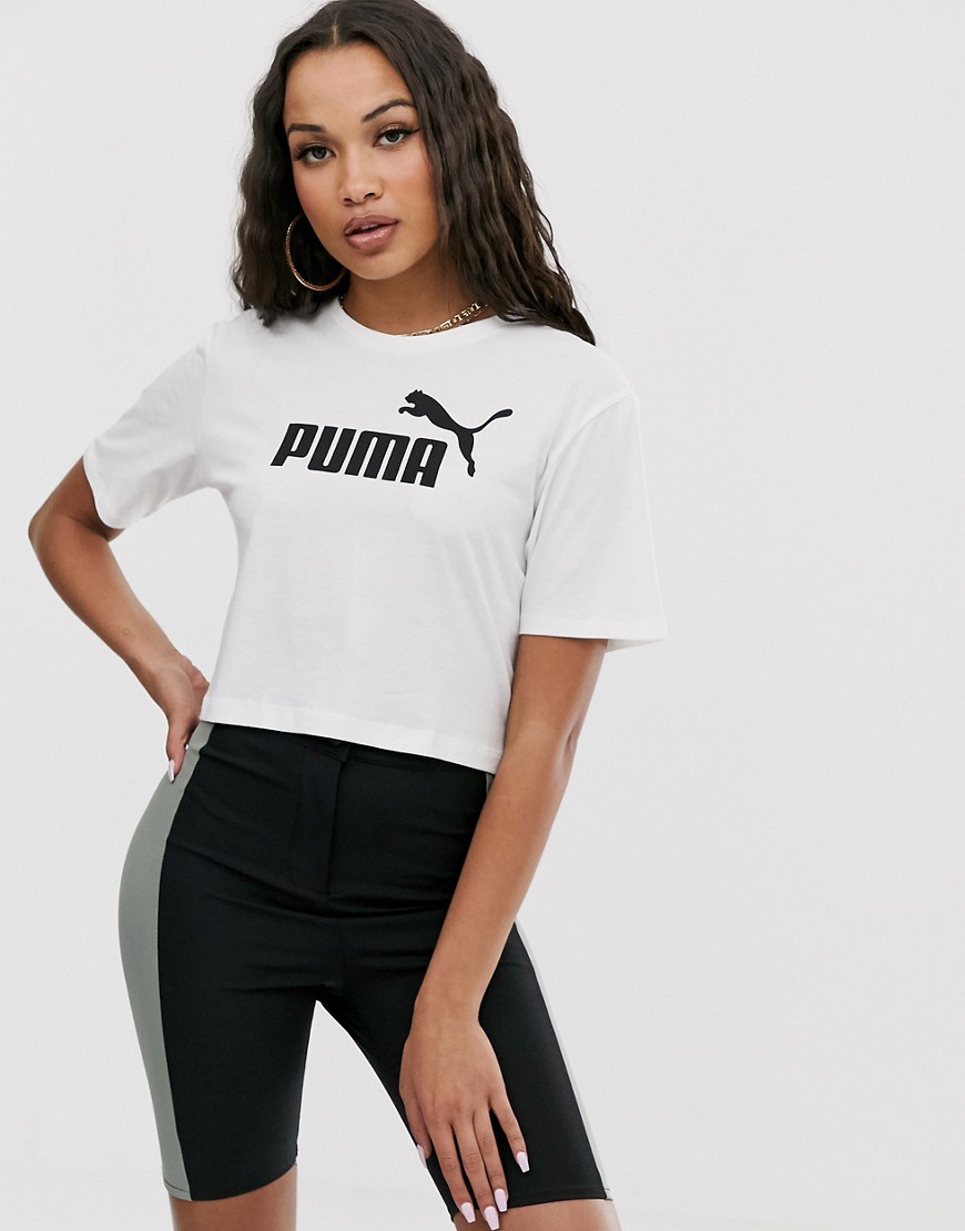 Puma Essentials white cropped logo t-shirt