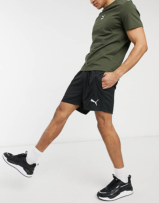 Puma Essentials woven logo 5 inch shorts in black | ASOS