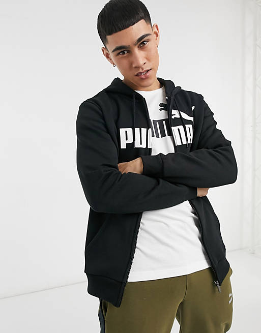 Puma Essentials zip through hoodie with small logo in black