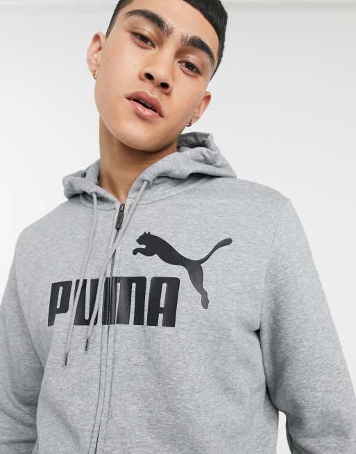 Puma Essentials zip through hoodie with small logo in grey | ASOS