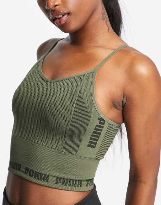 Puma Evo Knit seamless crop top in dark green ASOS