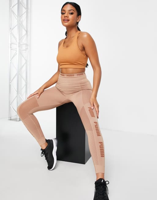 Puma Training Evoknit seamless leggings in mocha, ASOS