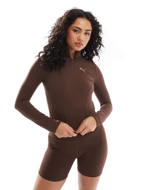 Puma Evolve 1/4 zip training top in brown - view 1