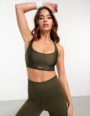 PUMA - Evolve Running - Sport-BH in Khaki mit mittlerer Stützfunktion-Grün