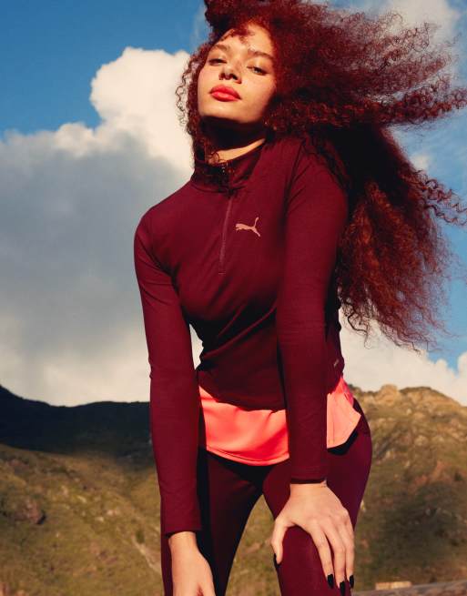 PUMA - Evolve - Top da allenamento color bordeaux con zip corta