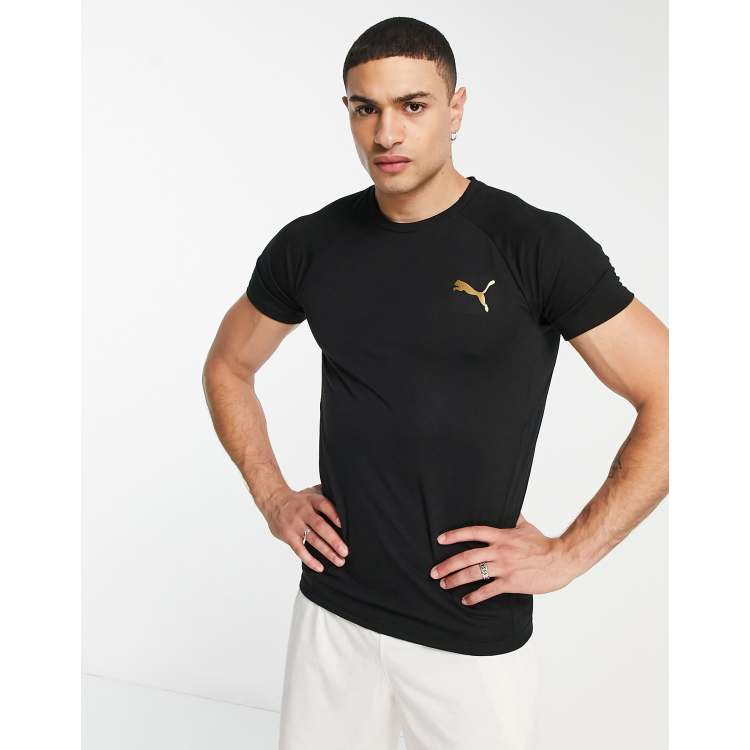 Puma Evostripe t shirt with gold cat in black