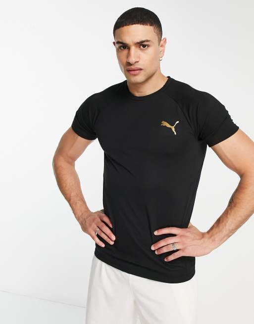 Puma Evostripe t shirt with gold cat in black