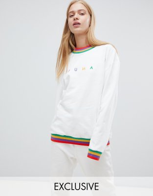 Puma exclusive oversized organic cotton rainbow 2025 sweatshirt in black