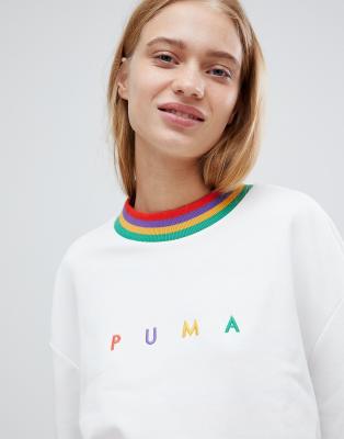 puma exclusive oversized organic cotton rainbow sweatshirt in black