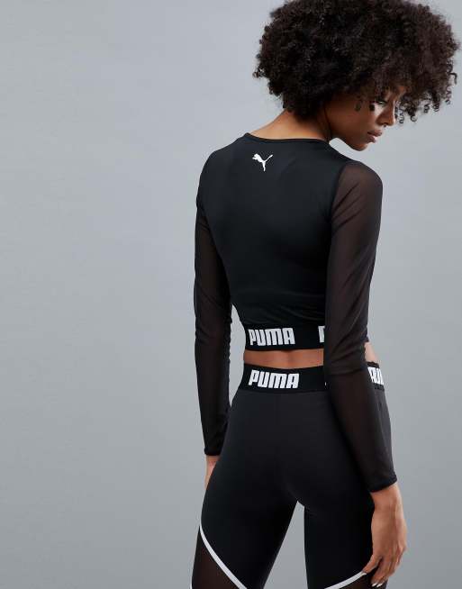 Puma Exclusive To Asos Active Long Sleeve Mesh Top In Black