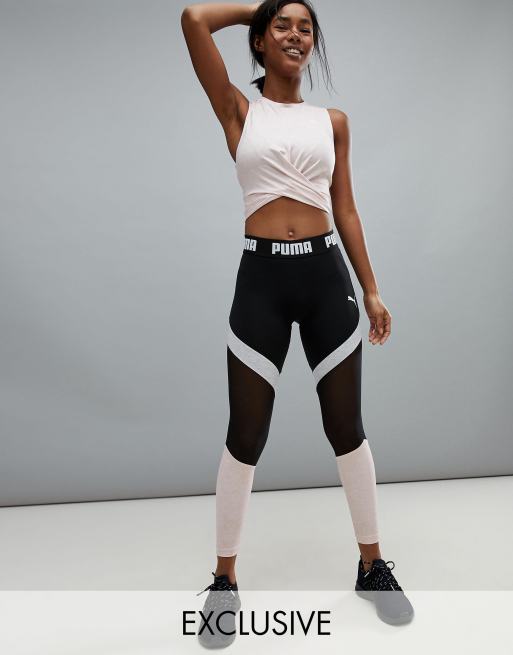 Puma Training Leggings In Black With Mesh Panels