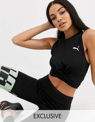 Puma exclusive to ASOS twisted crop top in black | ASOS