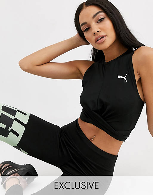 Puma exclusive to ASOS twisted crop top in black
