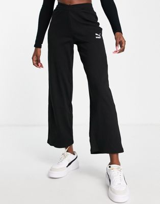 Femme Puma - Exclusivité  - Pantalon large à taille haute en tissu côtelé - Noir