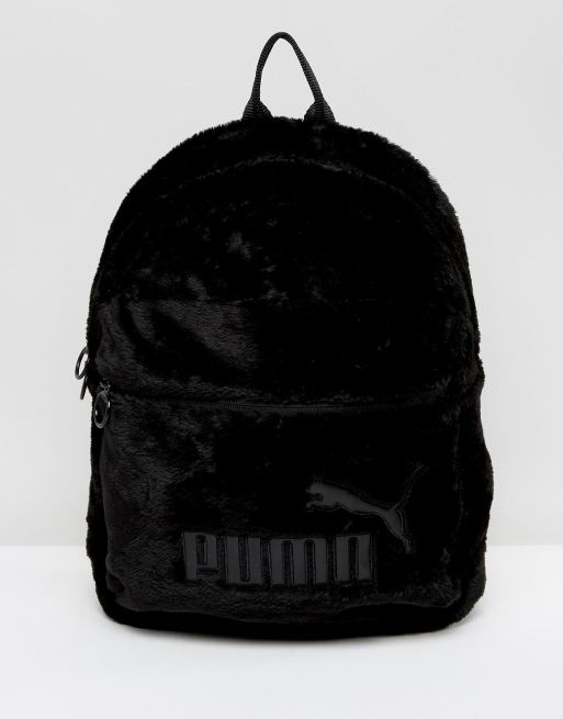 Black furry backpack sale