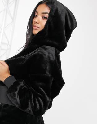 black fur hoodie