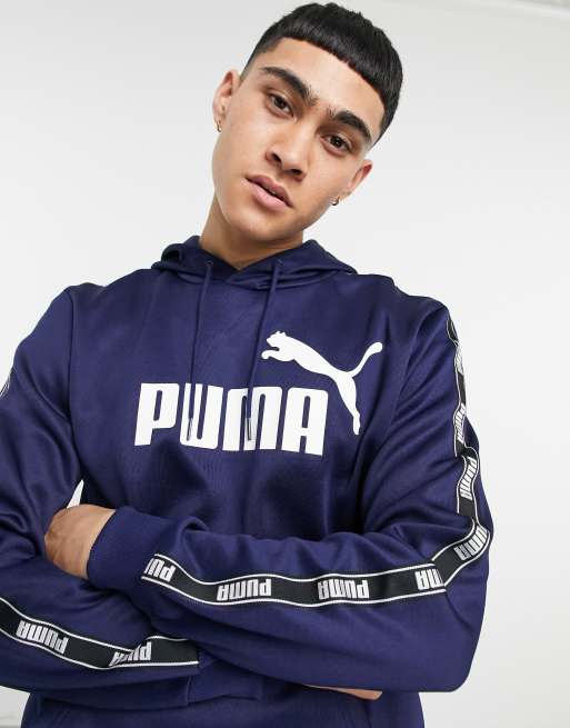 PUMA - Felpa con cappuccio in poliestere con fettuccia, colore blu navy