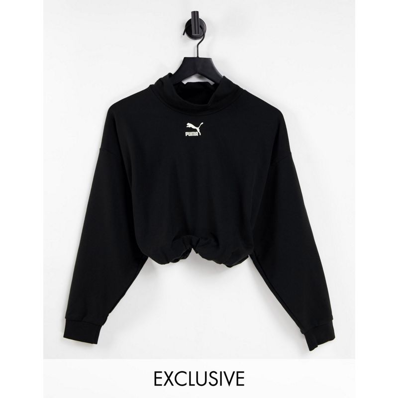 OySuT Donna PUMA - Felpa corta accollata con colletto risvoltato, colore nero