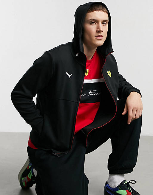 Puma Ferrari zip through hoodie in black | ASOS
