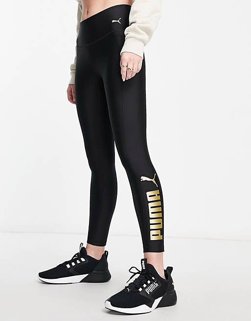 Puma Fit Eversculpt Logo High Waisted 7/8 legging tights in black | ASOS