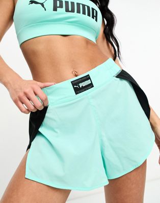 Puma Fit Fashion woven flow shorts in mint green and black