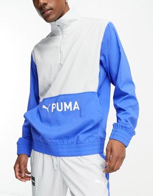 Puma Fit Heritage woven 1/2 Zip in blue and grey