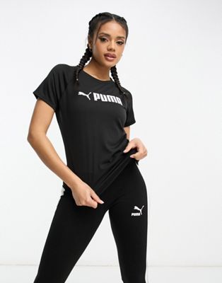 Puma Fit logo t-shirt in black and white