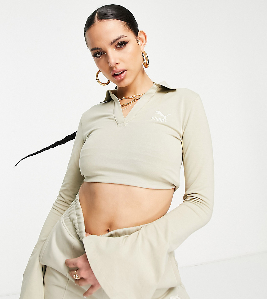 Puma flare sleeve polo top in spray green- exclusive to asos - MGREEN
