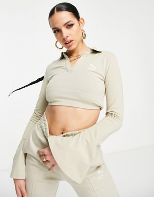 Puma flare sleeve polo top in spray green- exclusive to asos