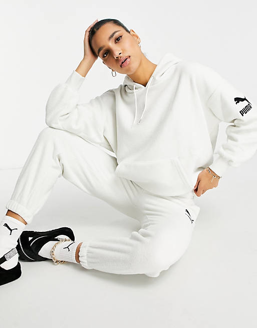 Puma fleece hoodie in off white
