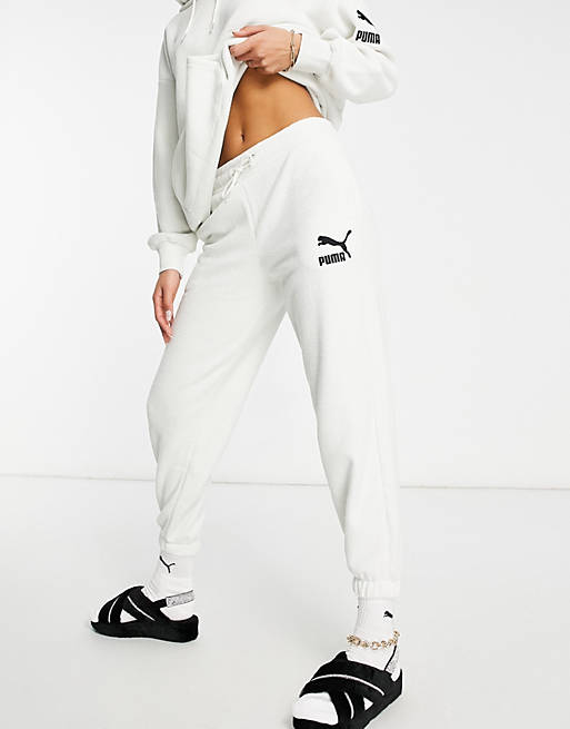 Puma fleece joggers in off white