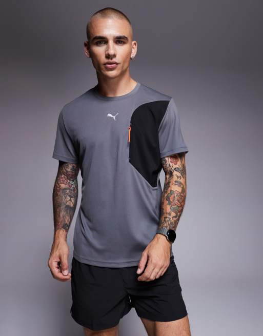 Puma Flex jacquard training pocket t-shirt in cool dark gray