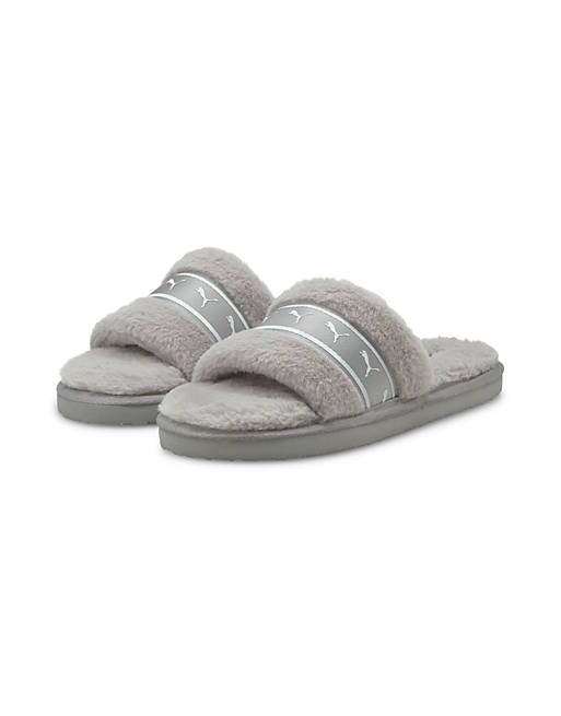  Puma Fluff slider slippers in grey 