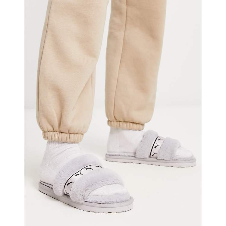 Puma Fluff slider slippers in grey ASOS