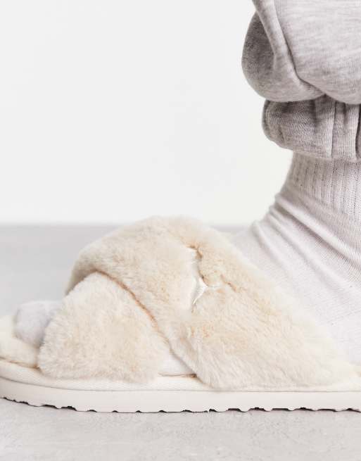 Beige fluffy online slippers