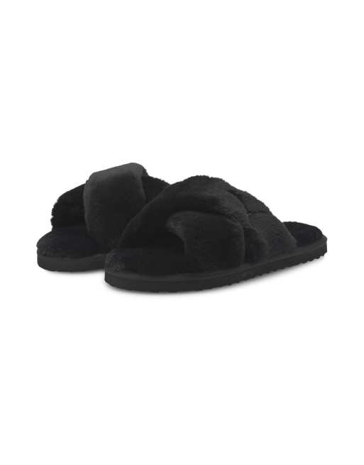 Black fur store puma slippers