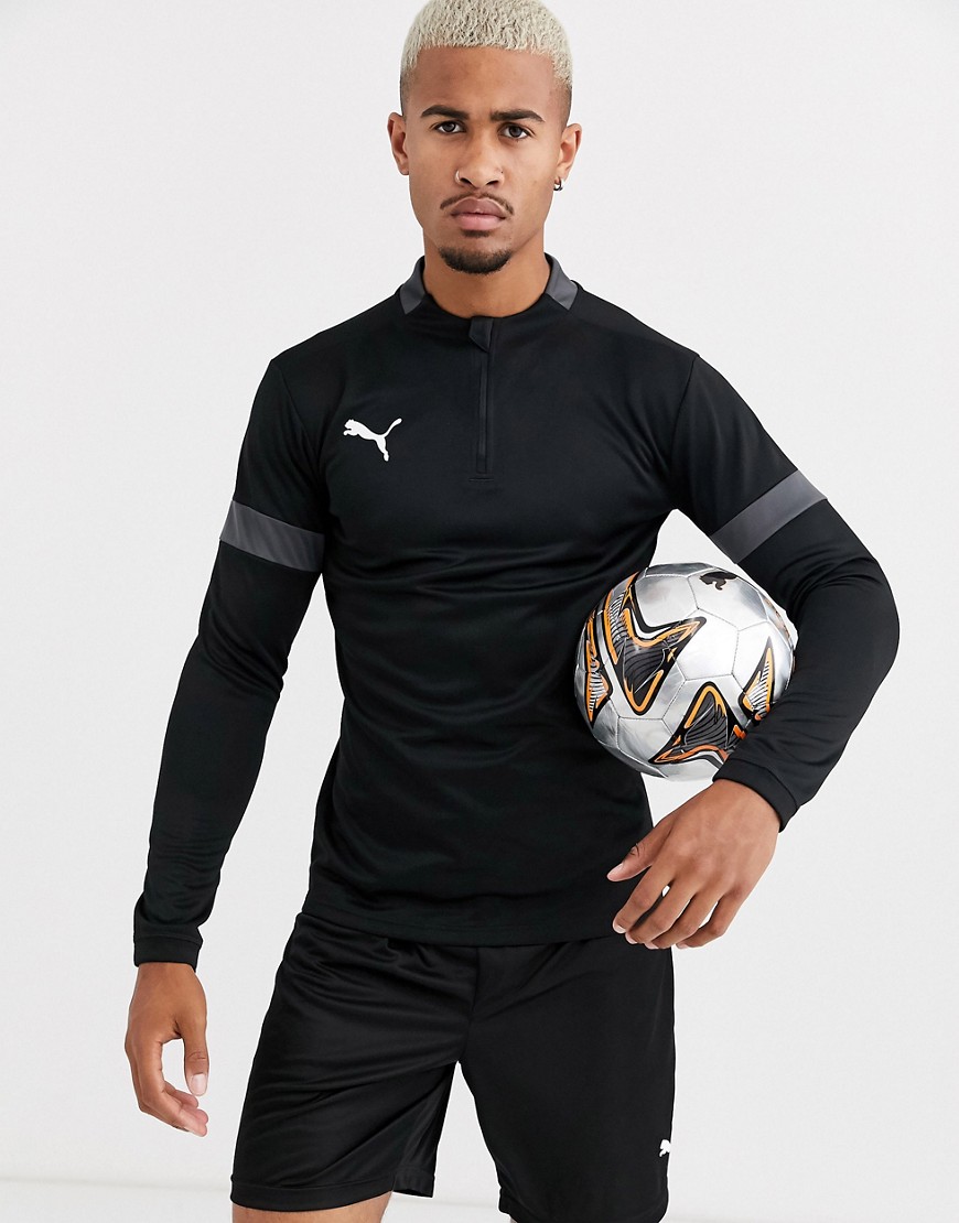 Puma Football 1/4 zip sweat in black with grey panels