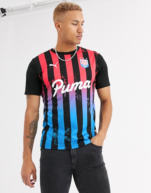 Puma Football acid bleach striped t-shirt in black