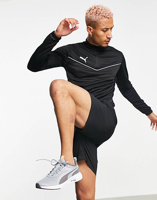 Puma Football Rise Training 1/4 zip top in black and grey