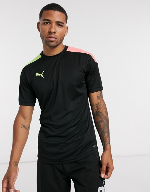Puma Football t-shirt in black with neon