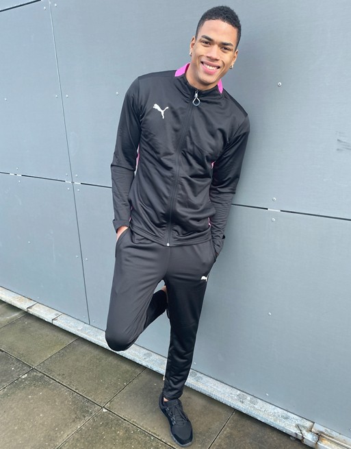 Puma Football tracksuit in black and pink