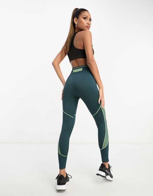 Puma Formknit seamless leggings in grey and green