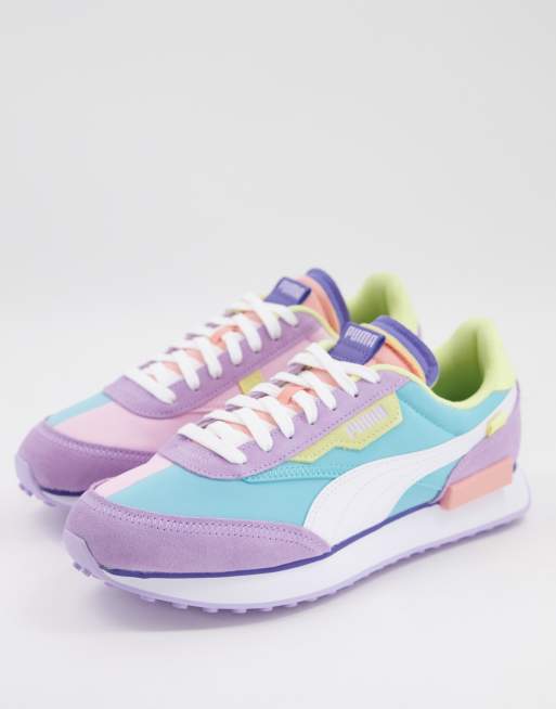 Puma - Future Rider - Baskets effet color block - Aigue-marine/rose